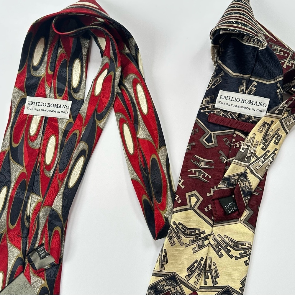 Exquisite Pair Of Emilio Romano Silk Italian Mens Neckties - Picture 5 of 5